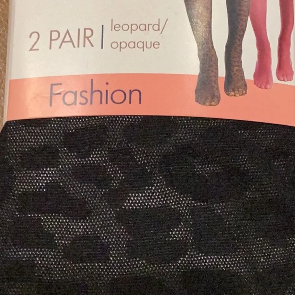 New Secret Treasures Women's Leopard/Opaque Tights, 2 Pair Pack XXL